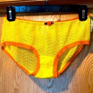 NEW Van Mar vintage yellow orange panty airy open fishnet mesh hipster panties L